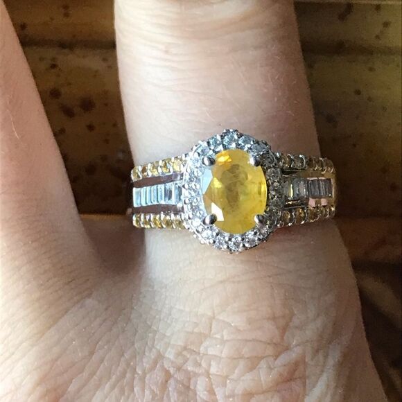 Natural Yellow Sapphire Sterling Silver Ring Size 10 - Picture 1 of 8